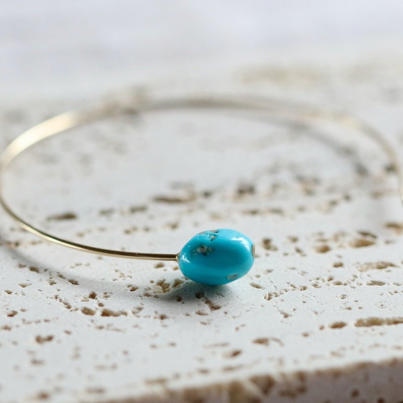 【受注製作】14kgf Sleeping Beauty Turquoise from Arizona Bangle - 手鍊/手環 - 其他金屬 藍色