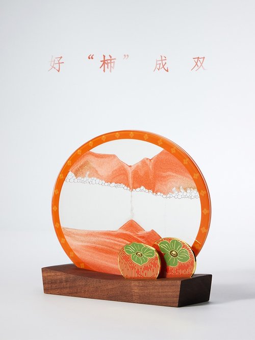 韓国製？ 大きいサイズの枝付き柿の絵画 幅約95cm 水彩画 b4f2a42a1868f6138efed58f767313