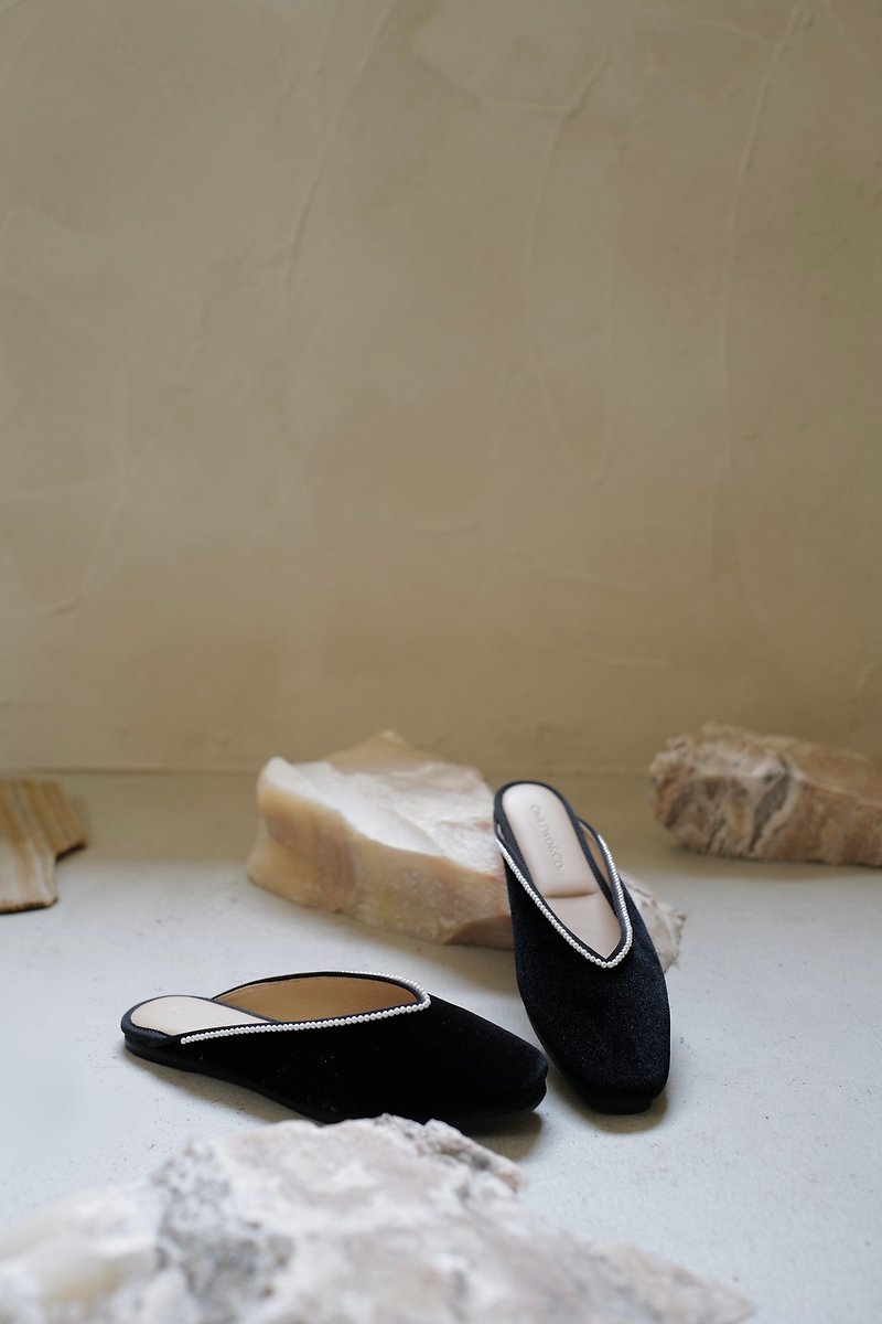 珍珠刺繡拖鞋 COCO 黑 - 芭蕾舞鞋/平底鞋 - 其他材質 