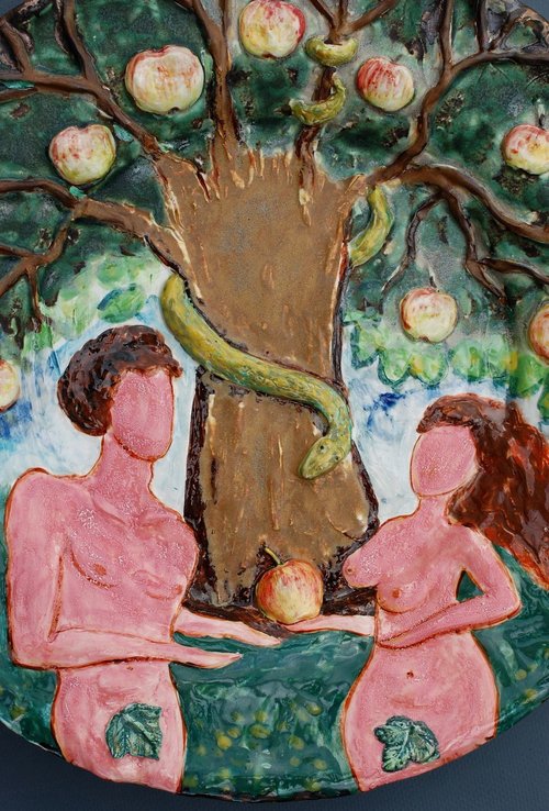 アダム＆イブ　セラミック置物 アダムとイブ大きなセラミックプレート壁の装飾プレート抽象芸術