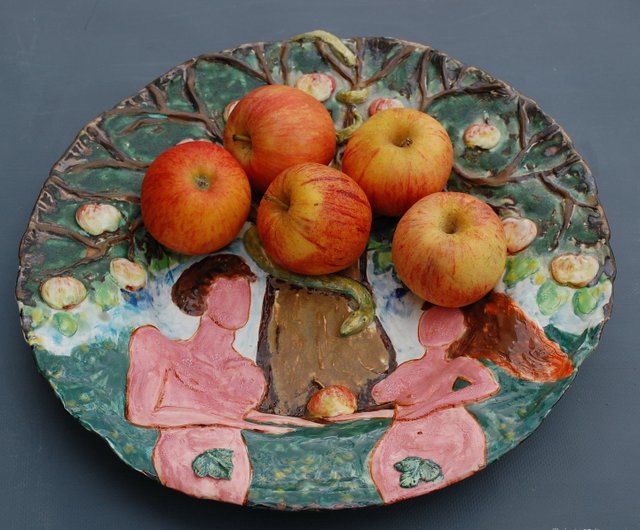 アダム＆イブ　セラミック置物 アダムとイブ大きなセラミックプレート壁の装飾プレート抽象芸術