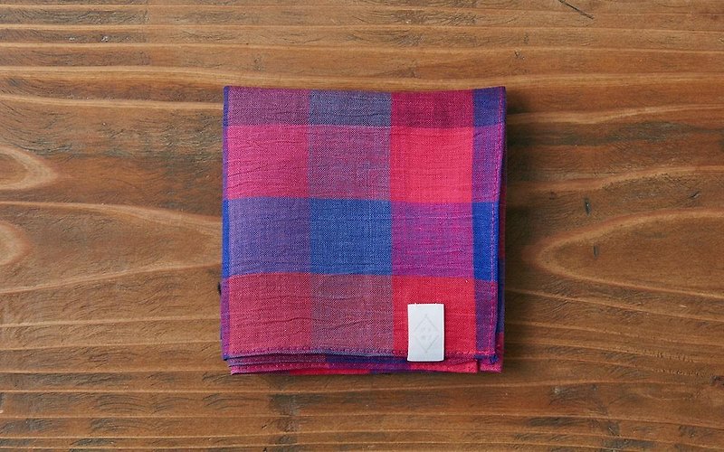 Lamy tinted dyed check handkerchief blue × red - Other - Cotton & Hemp Red