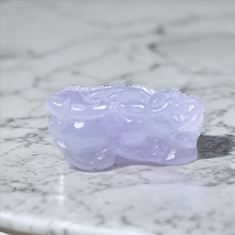 [Lucky Beast] Ice Violet Jade Pixiu | Natural Burmese Jade A Grade Jade | Gift - ของวางตกแต่ง - หยก สีม่วง