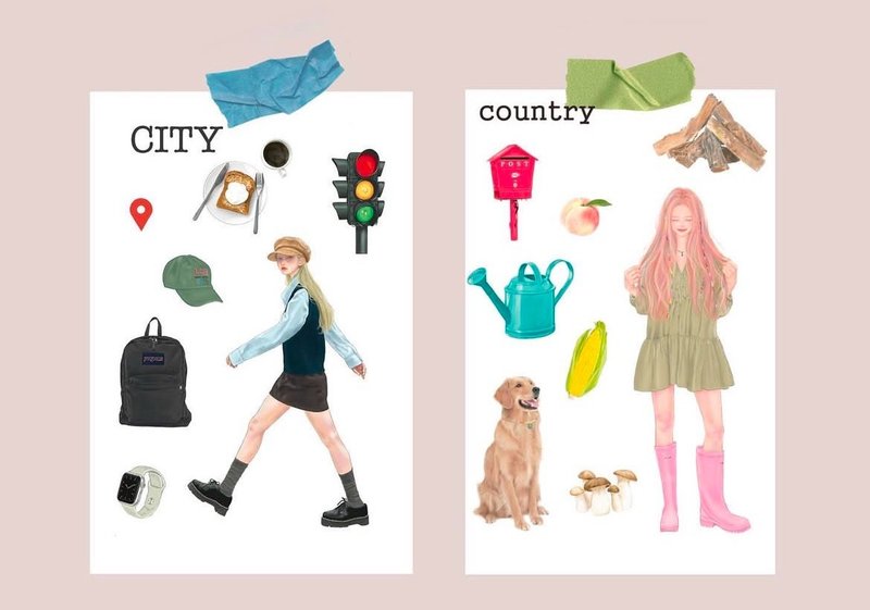 city & country - 貼紙 - 紙 多色