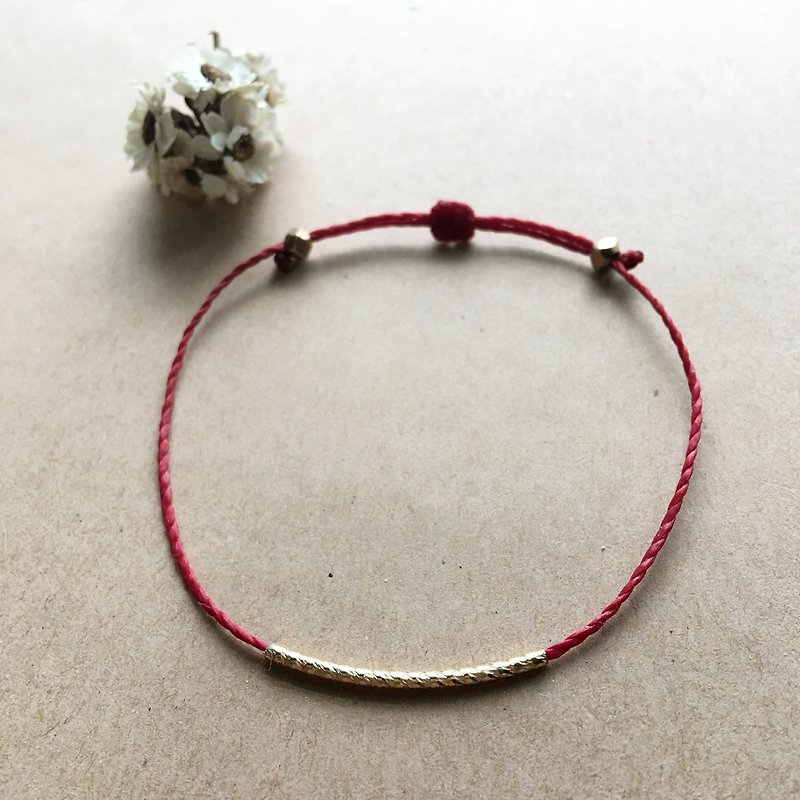 ~米+熊~ Simple Brass Line Curved Tube Japanese Wax Line / Brazilian Wax Line Anklet / Anklet / Bracelet - Bracelets - Other Metals Red