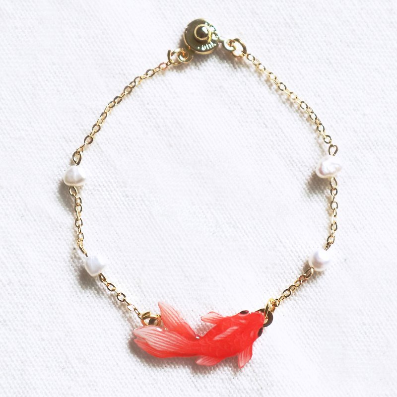 淡水 珍珠 紅金魚 手鍊 - 手鍊/手鐲 - 塑膠 紅色