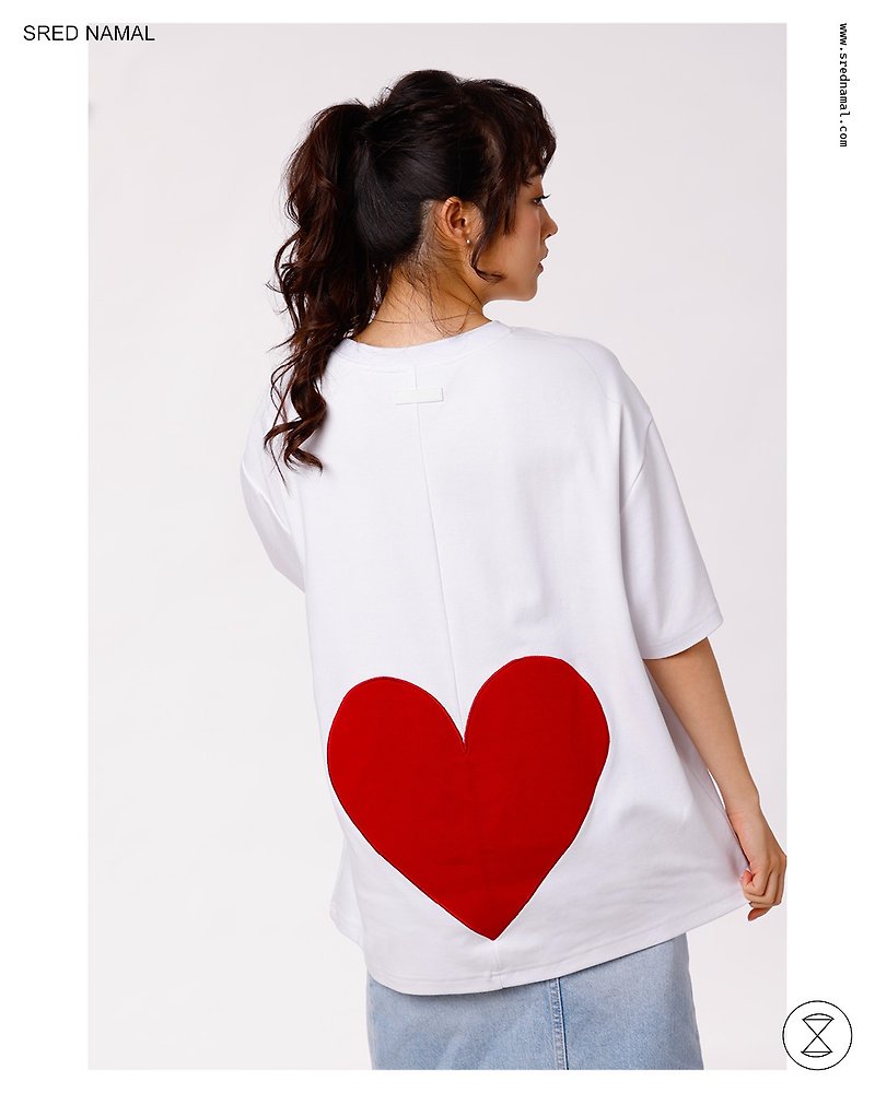 棉．麻 男 T 恤 白色 - 'Heartbeat' T-shirt