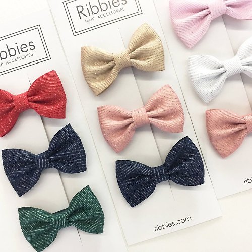 Ribbies 台灣總代理 英國Ribbies 雪芙蘭緞帶閃亮蝴蝶結3入組-粉紅/金/海軍藍