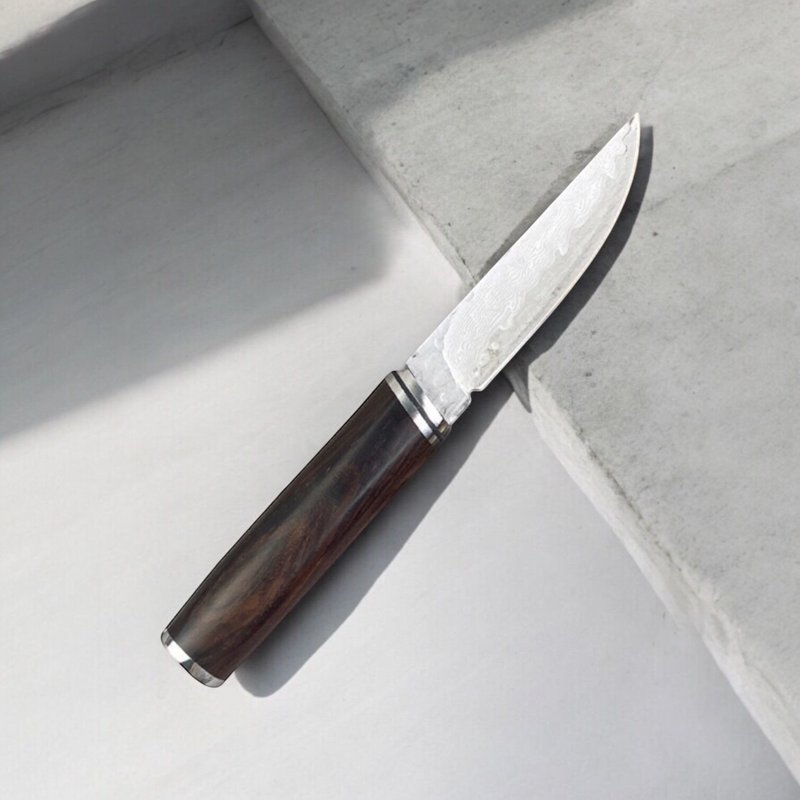 KATANA日式武士刀款紅檀木柄大馬士革鋼切肉刀水果刀戶外野營刀 - 刀叉/湯匙/餐具組 - 其他材質 銀色