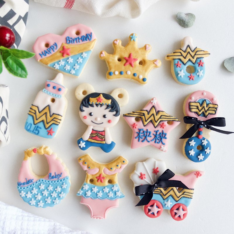 Salivation icing biscuits • DC Wonder Woman magical baby girl model Q version creative 10-piece set - Handmade Cookies - Fresh Ingredients 