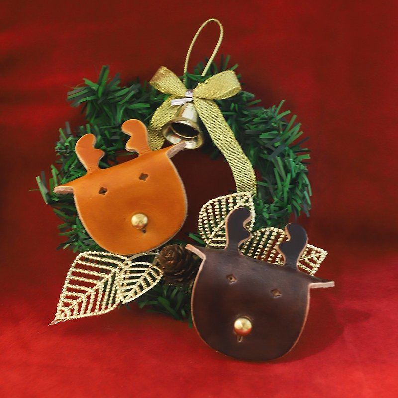 Christmas leather elk hub - yellow. Coffee (Xmas, Christmas gifts, exchange gifts) - ที่เก็บสายไฟ/สายหูฟัง - หนังแท้ หลากหลายสี