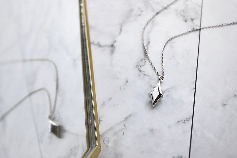Silver ingot small Gemstone-simple rhombus Silver925 necklace/clavicle chain - Necklaces - Sterling Silver Silver