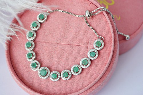 roseandmarry Natural Emerald Bracelet Sterling Silver 925