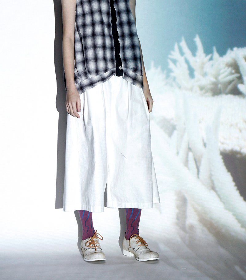 Sea_primary color sheer pleated wide hakama - Women's Pants - Cotton & Hemp White