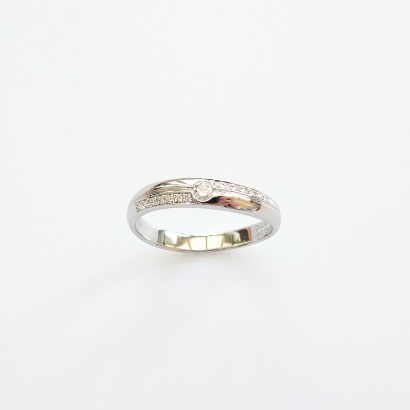 Natural Diamonds 18K Solid Wavy Gold Wedding Bands Couple Rings | Groom CR01 - แหวนคู่ - เพชร สีเงิน