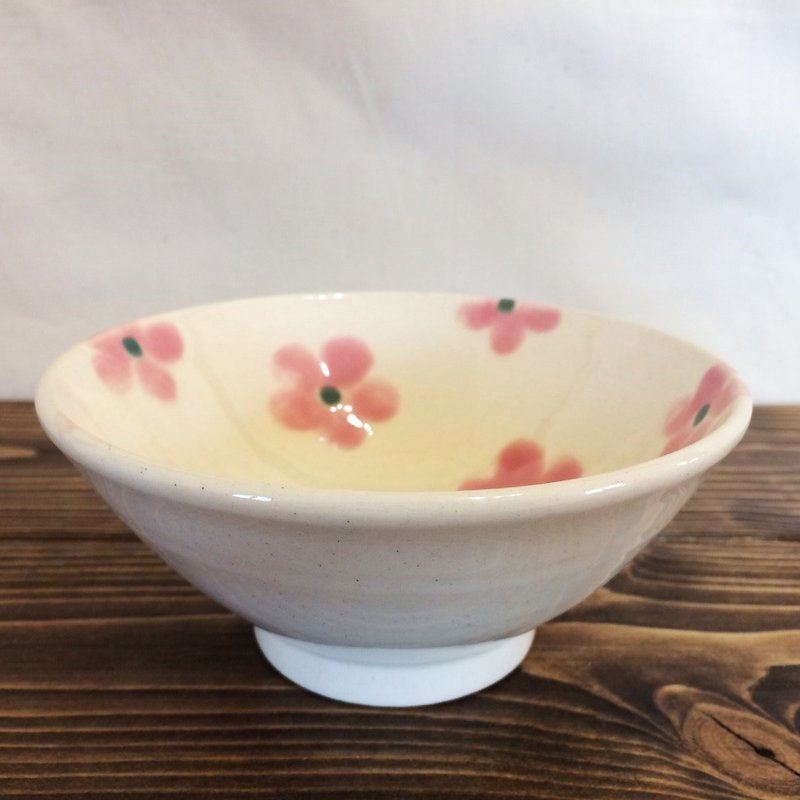 Pink flower flowers hand-painted bowl - ถ้วยชาม - เครื่องลายคราม 