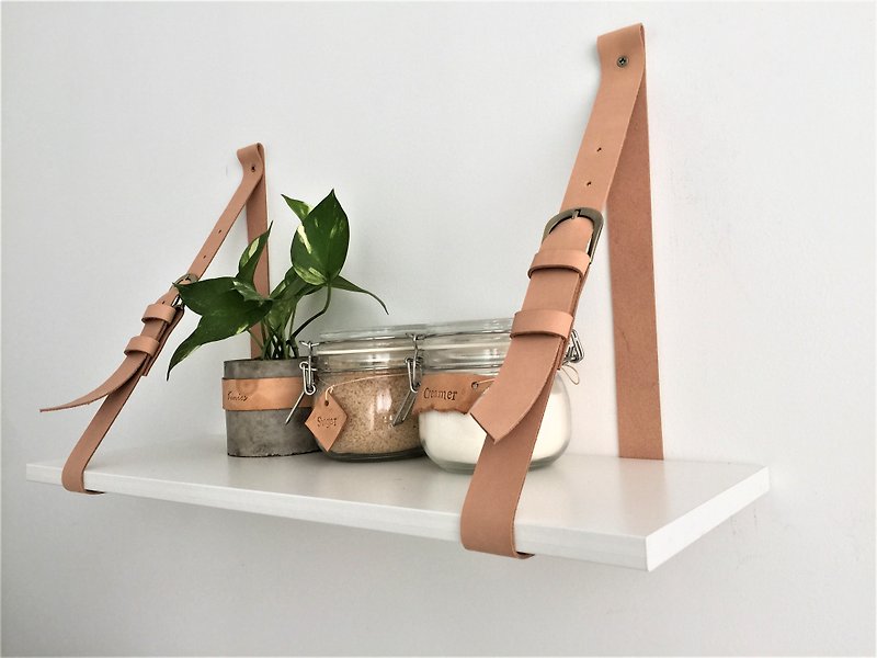Leather Strap Wood Floating Wall Shelf // Wooden Shelves // DIY HeadBoard - Bookshelves - Genuine Leather 