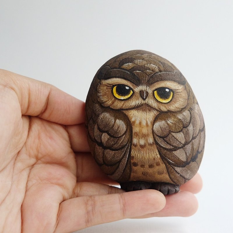 Owls stone painting. - Items for Display - Waterproof Material Brown