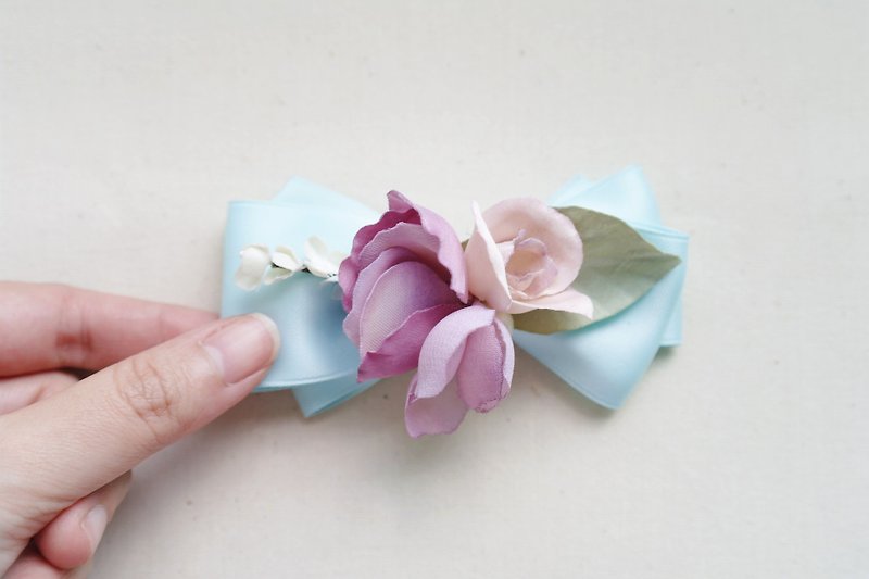 Romantic Blue Purple Pink Fabric Flower Ribbon Bow Hair Clip,Gift For Her - Hair Accessories - Cotton & Hemp Purple