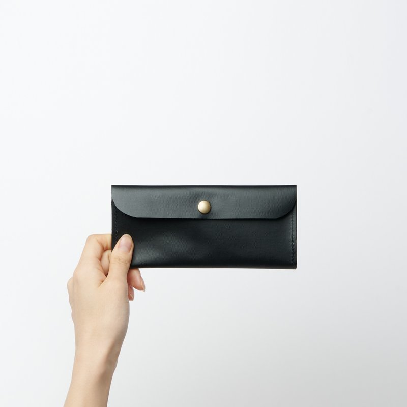 【slim long wallet black】コンパクト/長財布/スリム/ラミネートキャンバス - 皮夾/長短夾/錢包 - 棉．麻 黑色