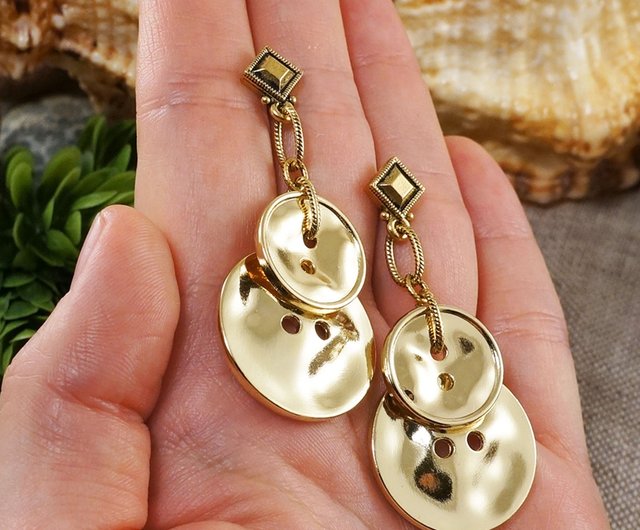 Large button store earrings