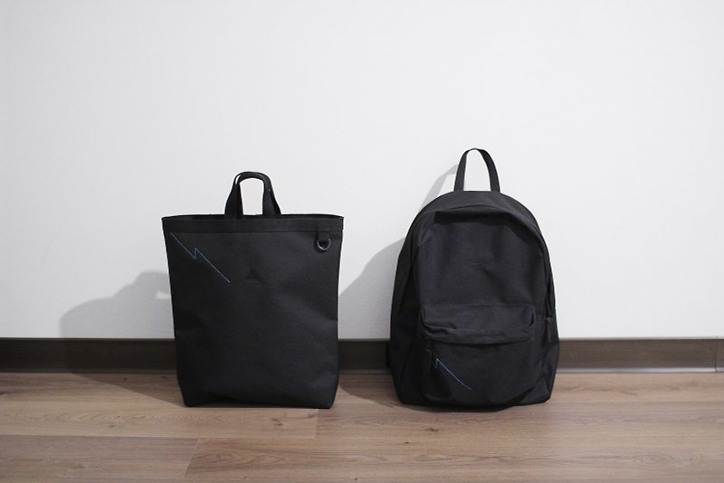 Valentine's Day Limited Offer Black Lightning Line Two Rear Backpack Sets - กระเป๋าเป้สะพายหลัง - เส้นใยสังเคราะห์ สีดำ