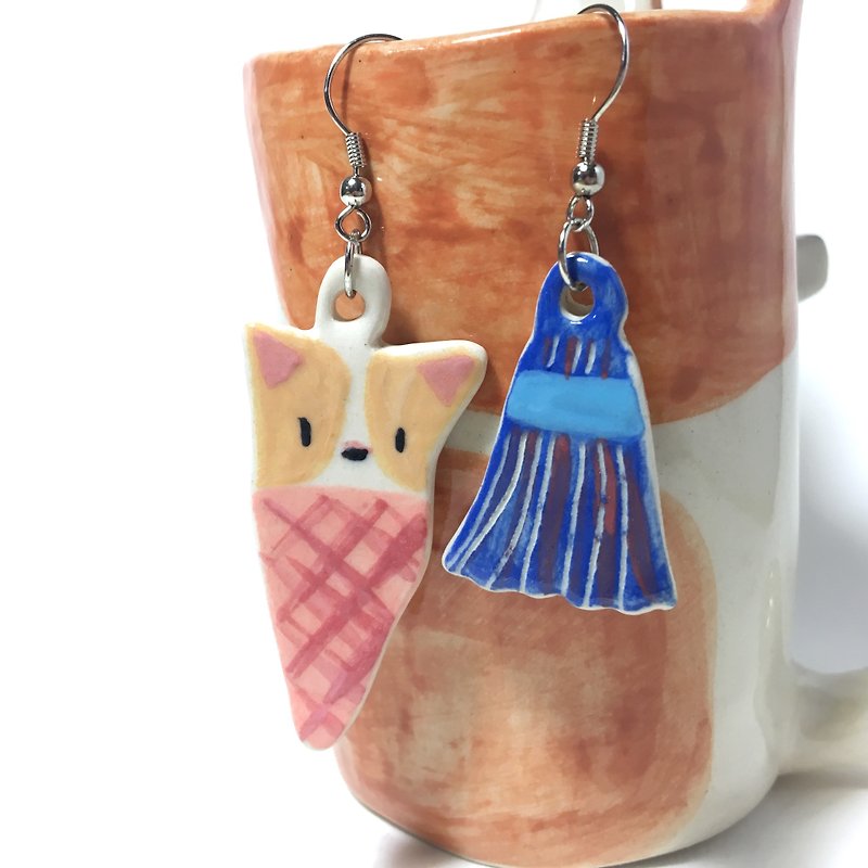 Corgi in Cone and Tassel Fairy - Earrings & Clip-ons - Pottery 
