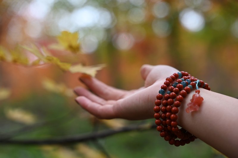 【赤珠謠】天然涼山南紅滿色滿肉108念珠項鏈4圈手串 - 手鍊/手環 - 寶石 紅色