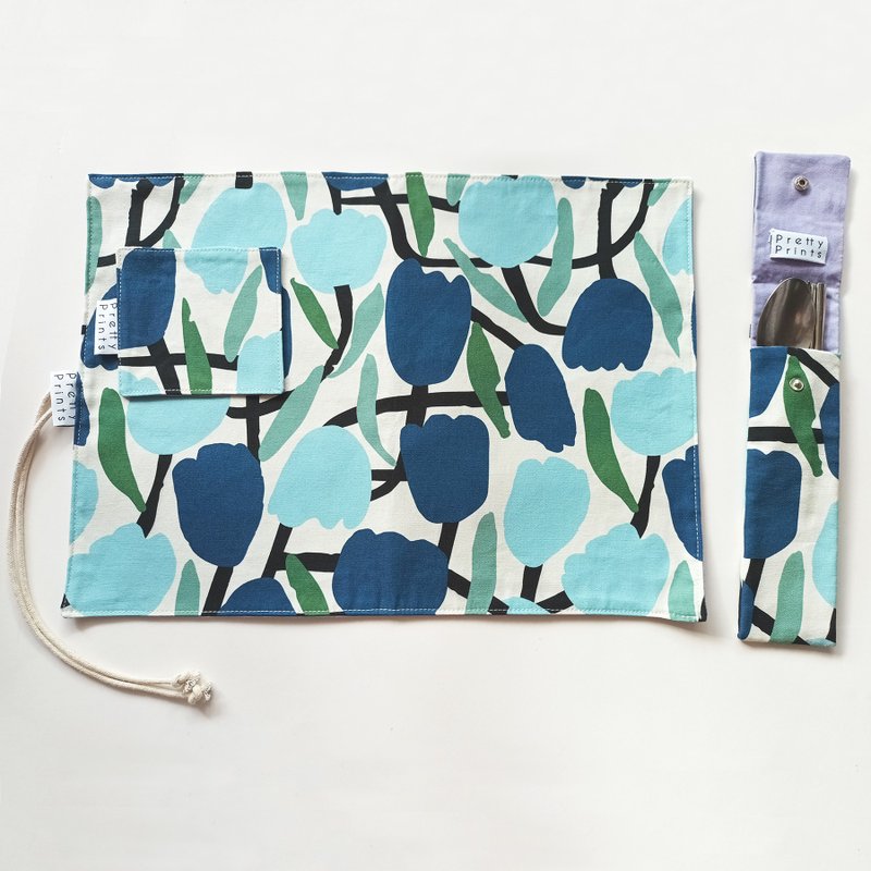 餐桌組合/餐墊/餐具套/杯墊/鬱金香/白 - 餐桌/書桌 - 棉．麻 藍色