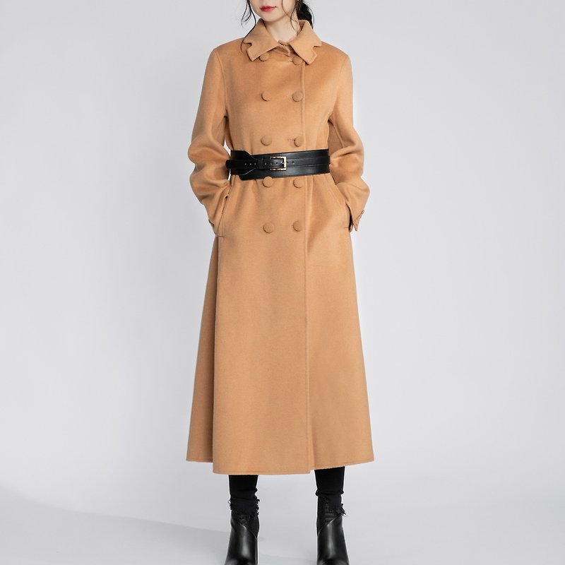 Design Collar Pure Wool Coat【CONTRAST】 - เสื้อแจ็คเก็ต - ขนแกะ สีกากี