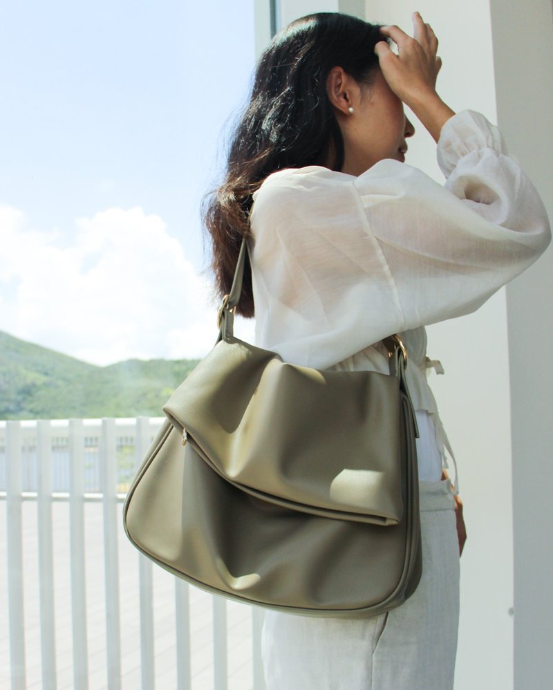 Sammy 慵懶感 隨性 長短帶兩用袋 電腦袋 斜揹  上肩袋 卡奇綠 - 電腦包/筆電包 - 人造皮革 綠色