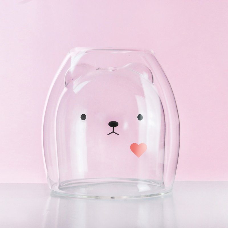 動物系列-【情人節限定款】小熊雙層杯 - 咖啡杯 - 玻璃 透明