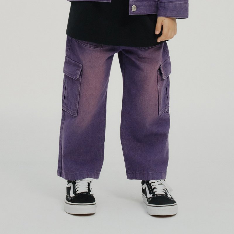 Color-washed cargo denim pants purple - กางเกง - ผ้าฝ้าย/ผ้าลินิน สีม่วง