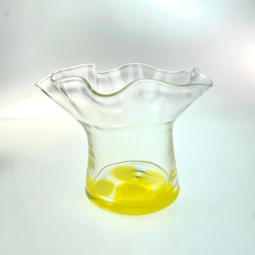 臺灣玻璃舘 黃色斑點波浪小花瓶 手作玻璃 純手工吹製