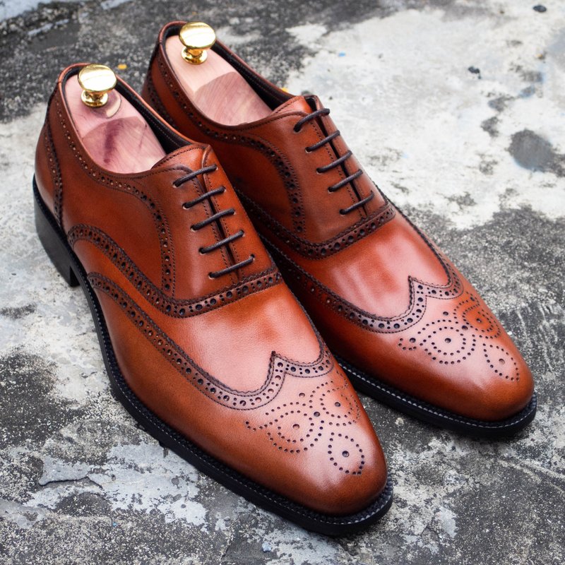 REGENT 翼紋雕花牛津鞋-棕 / Full Brogue Oxford-Tan - 男皮鞋 - 真皮 橘色