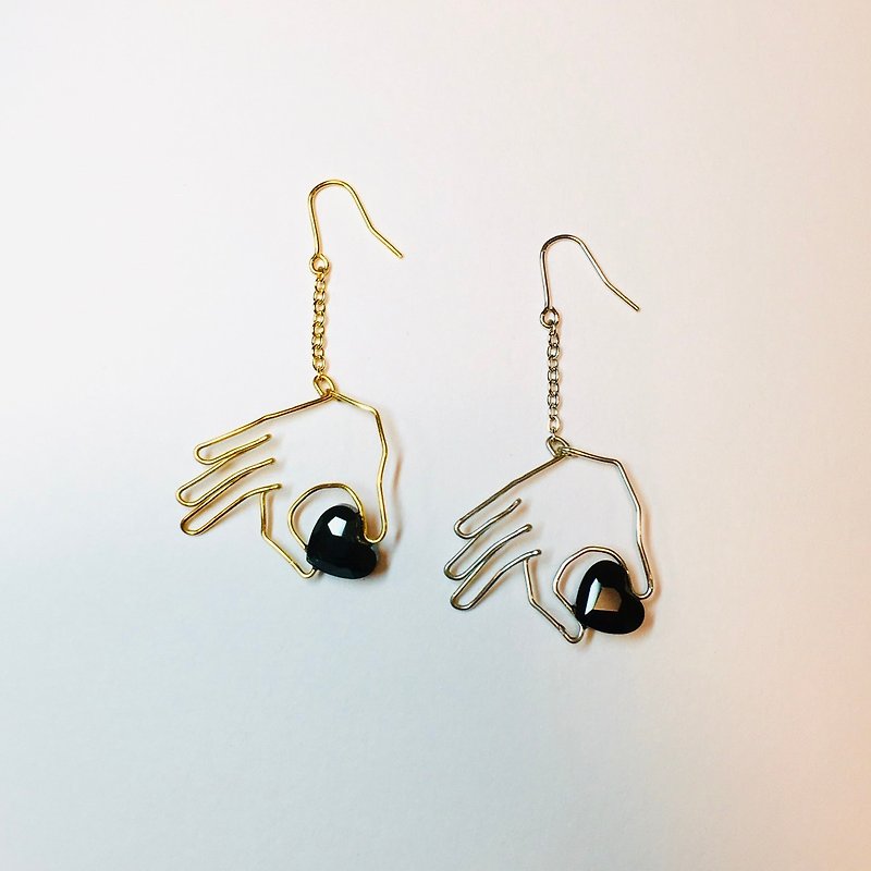 Knob heart for one ear (black) - Earrings & Clip-ons - Copper & Brass Multicolor