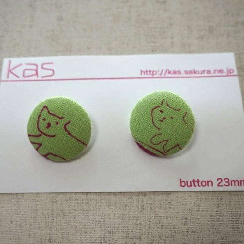 Hand printed original covered button"cat"(medium) - Other - Cotton & Hemp Green
