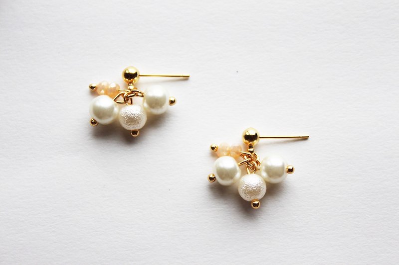  Rosy Garden Bohemia beads & pearls earrings - ต่างหู - วัสดุอื่นๆ สึชมพู