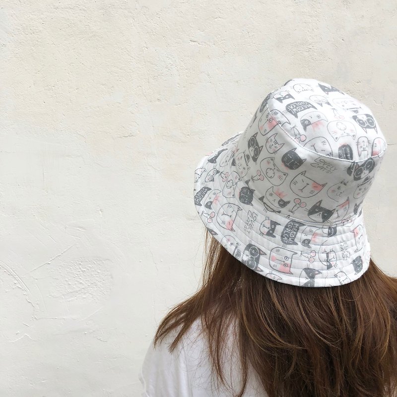 mice and cats / Japanese Gauze / double-sided use bucket hat - หมวก - ผ้าฝ้าย/ผ้าลินิน 