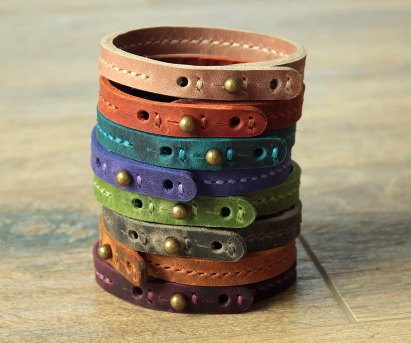 Custom Leather Wrist Bracelet Handmade Bright Adjustable Strap trendy Gift - 錶帶 - 真皮 多色