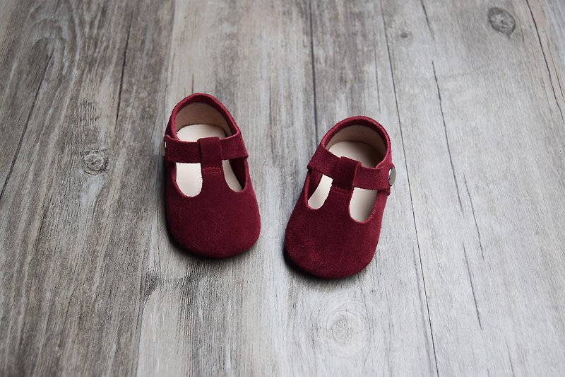 Burgundy Suede Baby Mary Jane, T-Strap Leather Mary Jane, Baby Girl Shoes - Baby Shoes - Genuine Leather Red