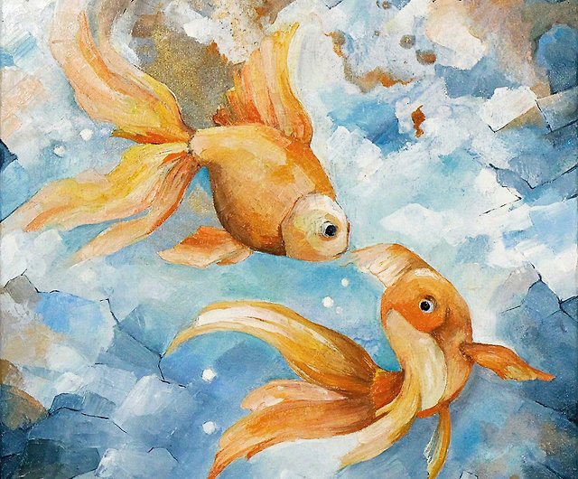金魚画、魚、手描き、原画、油絵、魚絵 - ショップ AlyonArt ポスター 