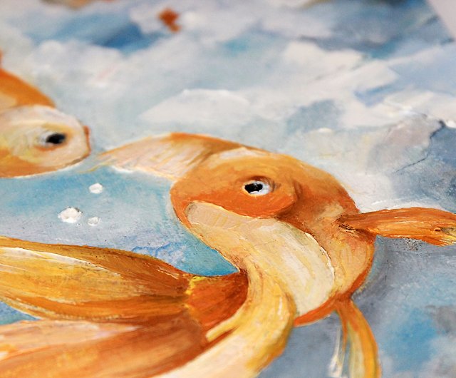 金魚画、魚、手描き、原画、油絵、魚絵 - ショップ AlyonArt ポスター・絵 - Pinkoi