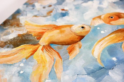 金魚画、魚、手描き、原画、油絵、魚絵 - ショップ AlyonArt ポスター・絵 - Pinkoi