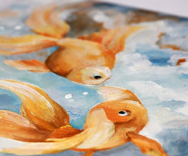 金魚画、魚、手描き、原画、油絵、魚絵 - ショップ AlyonArt ポスター 
