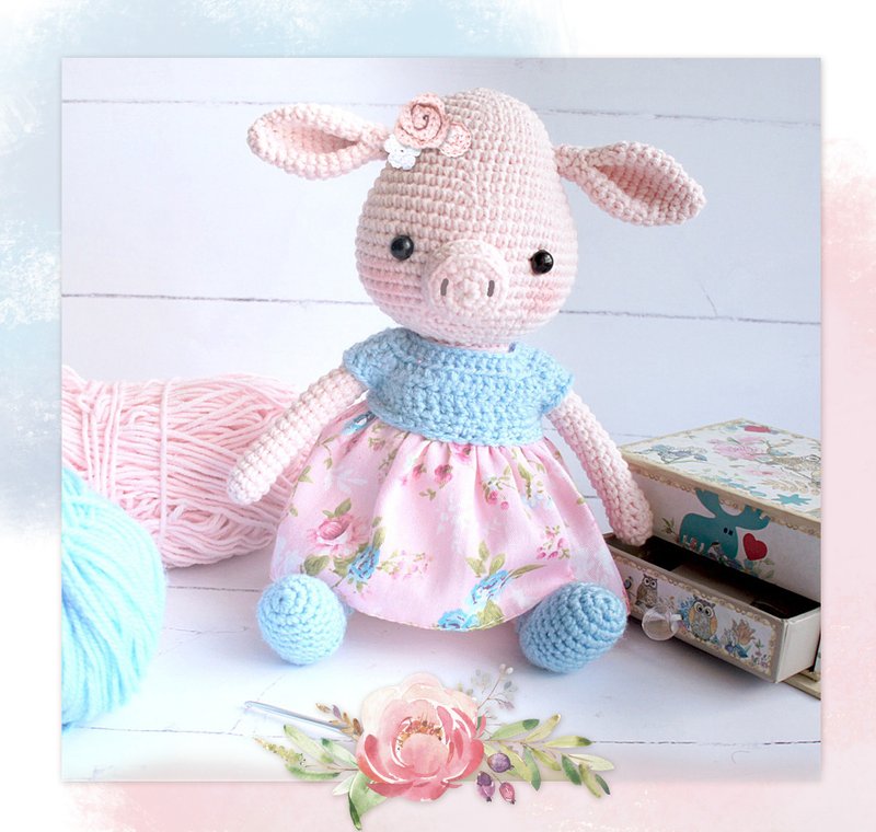 Pink Pig Stuffed Animal Doll, Piglet Farm Animal Toy, Piggy lover gifts - 寶寶/兒童玩具/玩偶 - 棉．麻 粉紅色