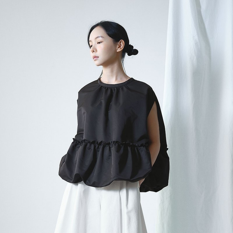 Cape-like puff sleeveless top - เสื้อผู้หญิง - ผ้าฝ้าย/ผ้าลินิน สีดำ