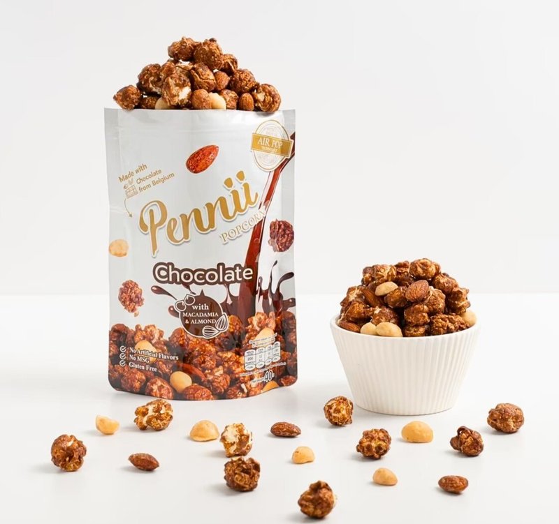 Pennii Premium 朱古力爆谷 40g (含杏仁、夏威夷果仁粒) - 零食/點心 - 塑膠 咖啡色