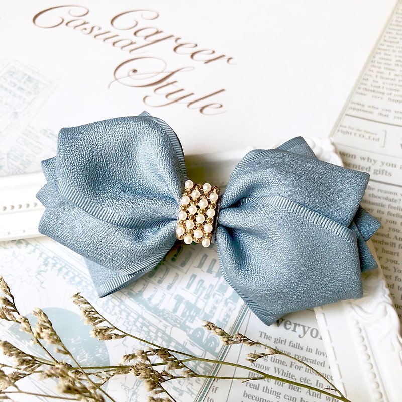 Matte texture bow spring clip or intersecting clip (banana clip) / blue - Hair Accessories - Other Materials Blue