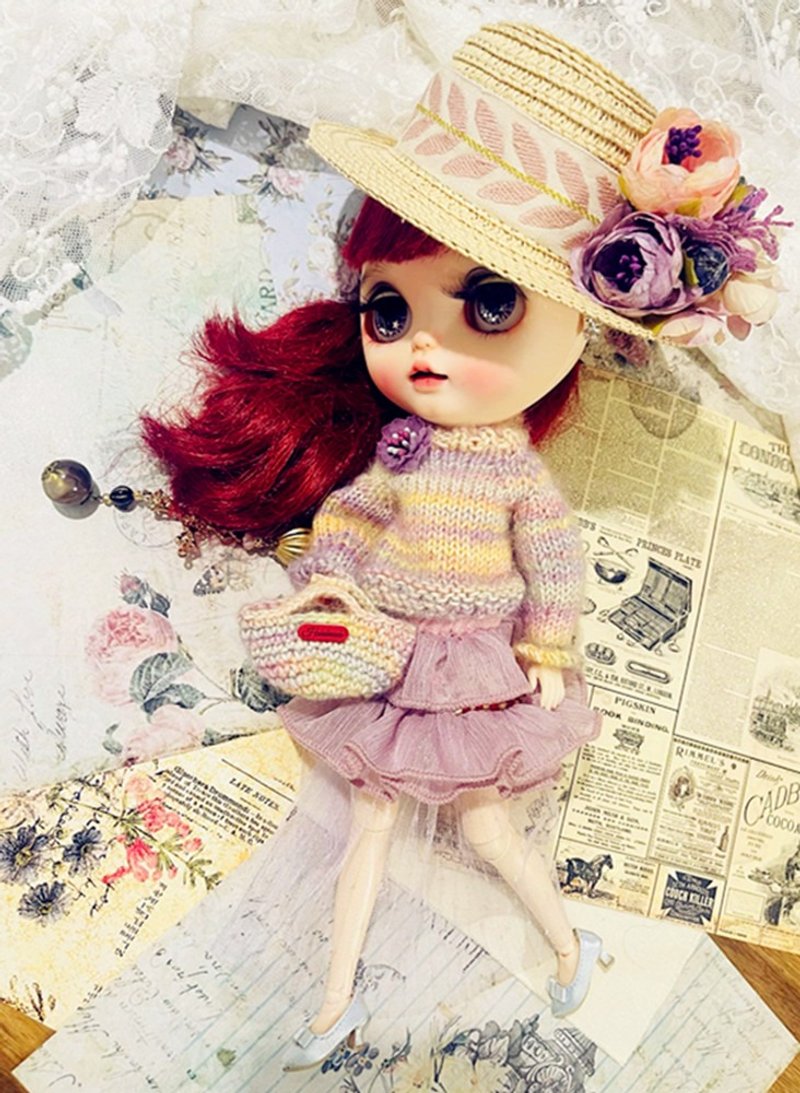 日光小巷手做浪漫紫系花園小布娃衣blythe 編織娃衣帽子裙子 - 公仔/玩偶 - 棉．麻 